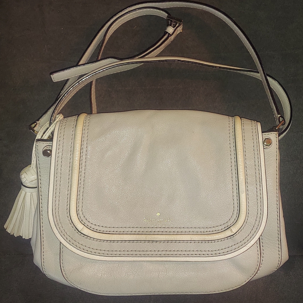 kate spade Pebble Leather Crossbody in Light Gray with Tassel